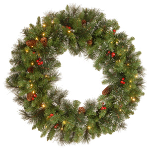 Pre Lit Crestwood Spruce Christmas Wreath with LED Lights, 76 cm