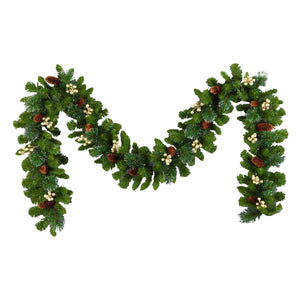 Pre Lit Gold Spruce Garland with Silver Bristle, Warm White LED, 2.7 m