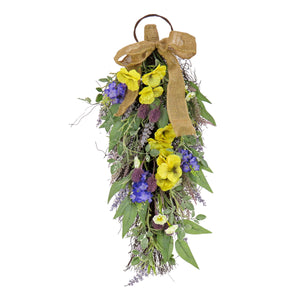 Brinco de lágrima com amores-perfeitos e lavanda, 66 cm