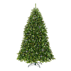 7.5ft Pre Lit Silver Tinsel Shimmer Christmas Tree, 700 Dual Colour LEDs