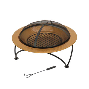 Copper Finish Hammered Steel Fire Pit with Stand and Cover, 84 cm