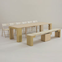 Curved Extending Dining Set with Bench, Mirror Storage and 4 Folding Chairs