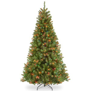 7.5ft Pre Lit Slim Spruce Christmas Tree, 550 Multicoloured Lights
