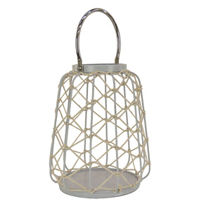 Farol gris glaciar con asa de cuerda, 30 cm