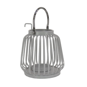 Glacier Grey Ribbed Steel Candle Lantern, 28 cm