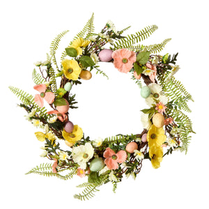 Easter Wreath with Pastel Eggs and Spring Flowers, 56 cm