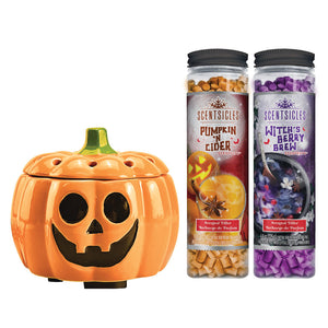 Pumpkin Fragrance Warmer with Halloween Scented Ribbons, 3 Piece Set
