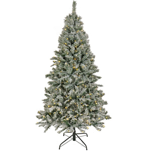 6.5ft Pre Lit Snowy Harwich Hinged Christmas Tree, Warm White LED