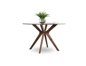 Round Clear Glass Dining Table with Wooden Legs