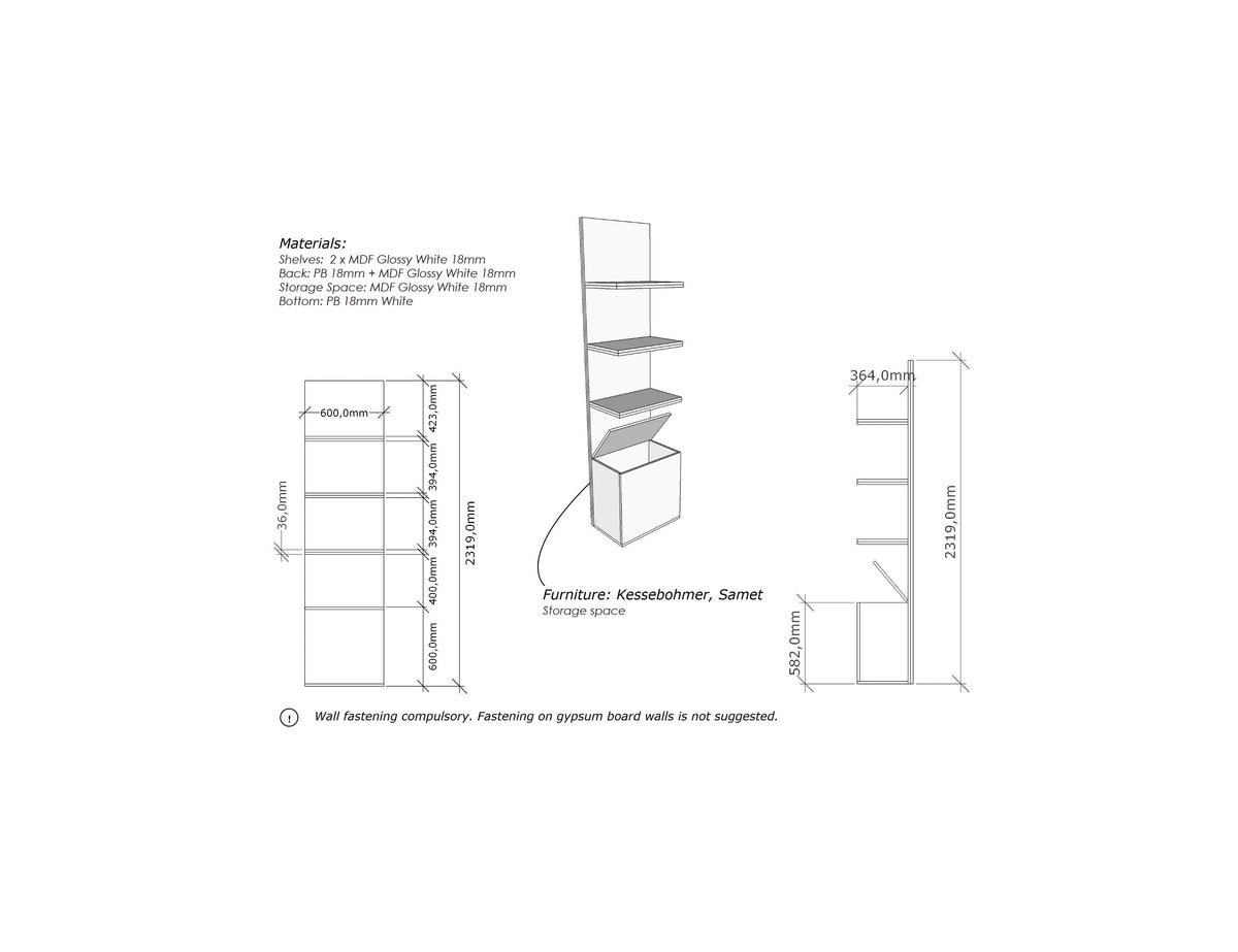 60 cm Side Shelving with Storage Box for Wall Beds