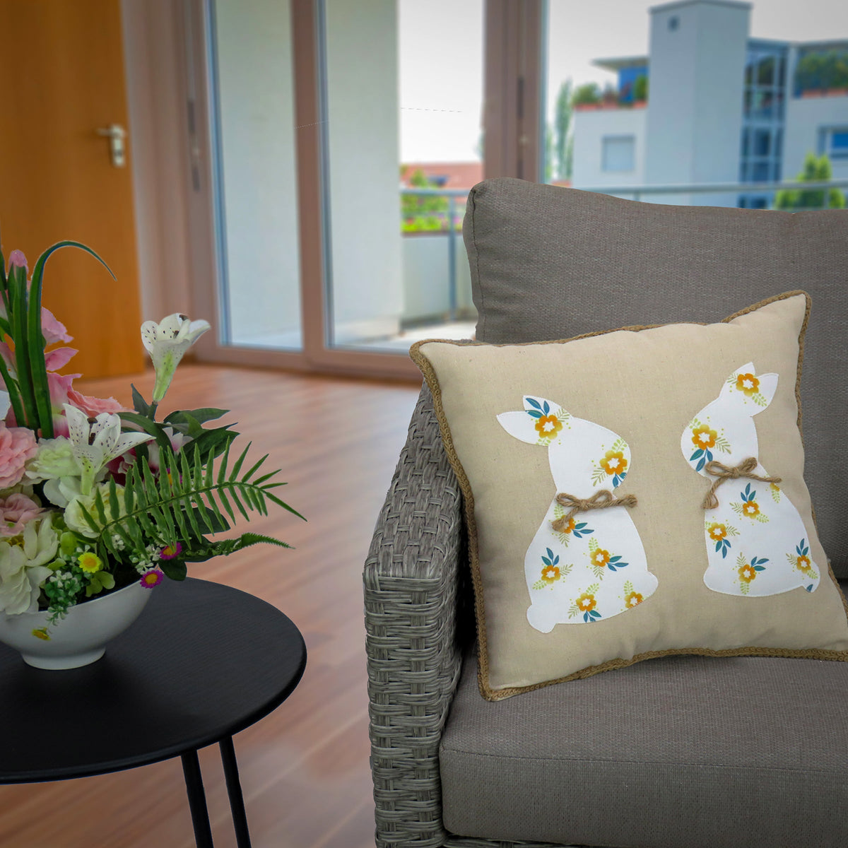 Floral Easter Bunny Cushion, 41 cm