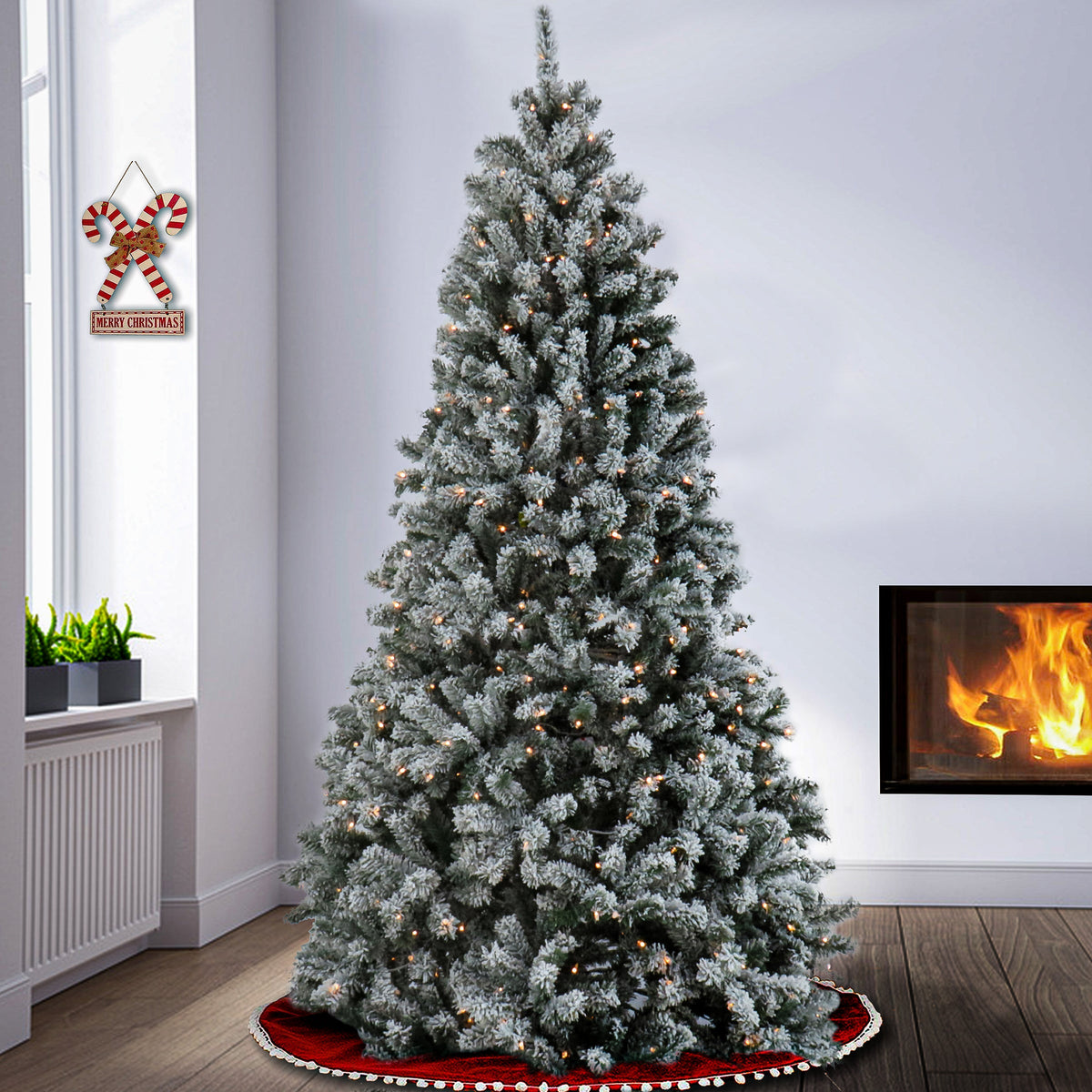 6.5ft Pre Lit Snowy Spruce Christmas Tree, Clear Lights