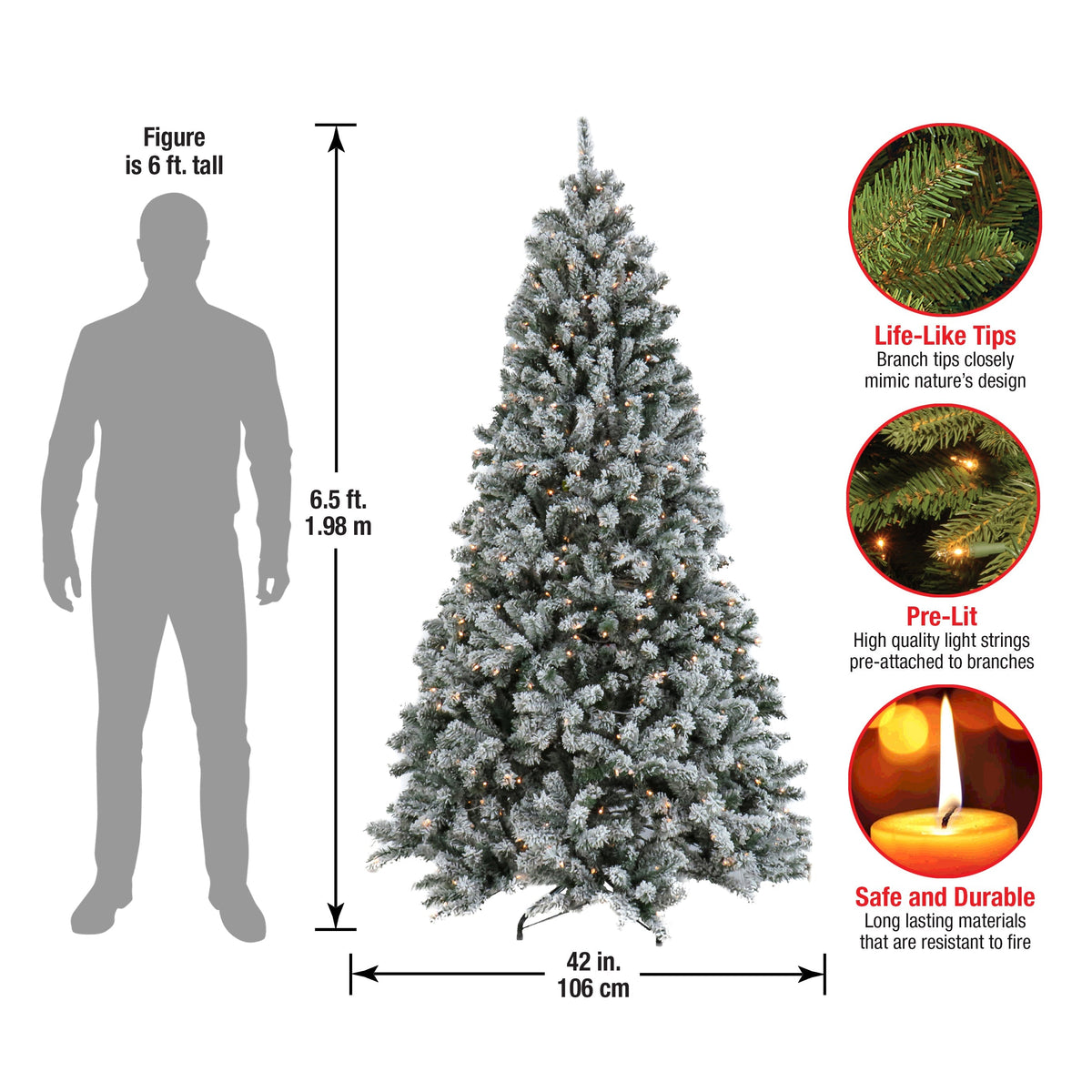 6.5ft Pre Lit Snowy Spruce Christmas Tree, Clear Lights