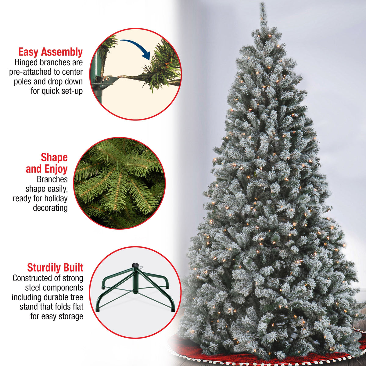 6.5ft Pre Lit Snowy Spruce Christmas Tree, Clear Lights