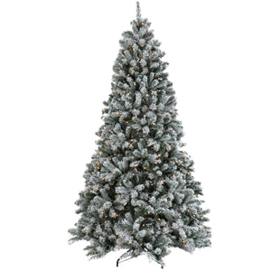 9ft Pre Lit Slim Snowy Spruce Christmas Tree, Clear Lights