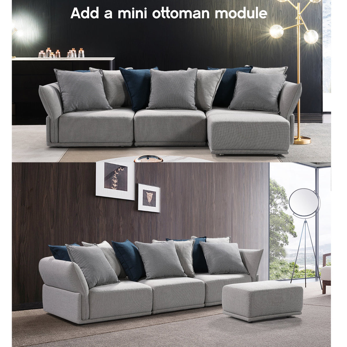 Grey Modular 3 Seat Sofa, Converts to Sleeper