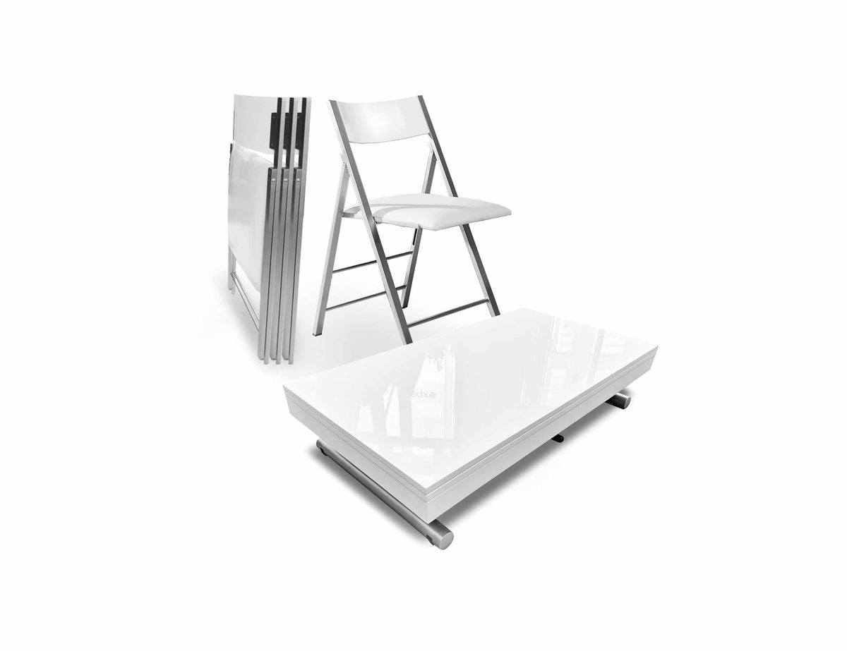Raising Coffee to Dining Table Set with 4 Folding Chairs