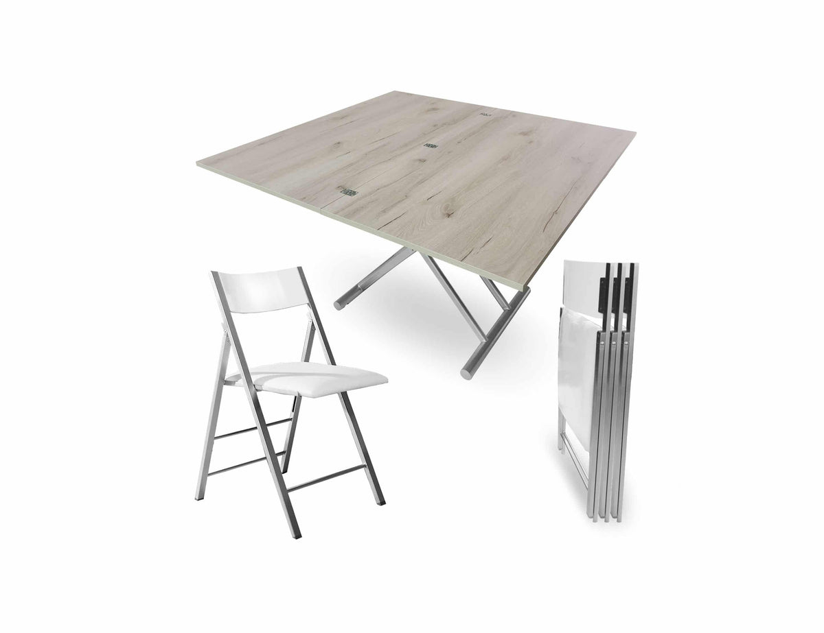 Raising Coffee to Dining Table Set with 4 Folding Chairs
