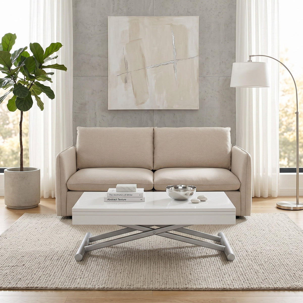 Square Coffee to Dining Table with Gas Lift and Hidden Wheels