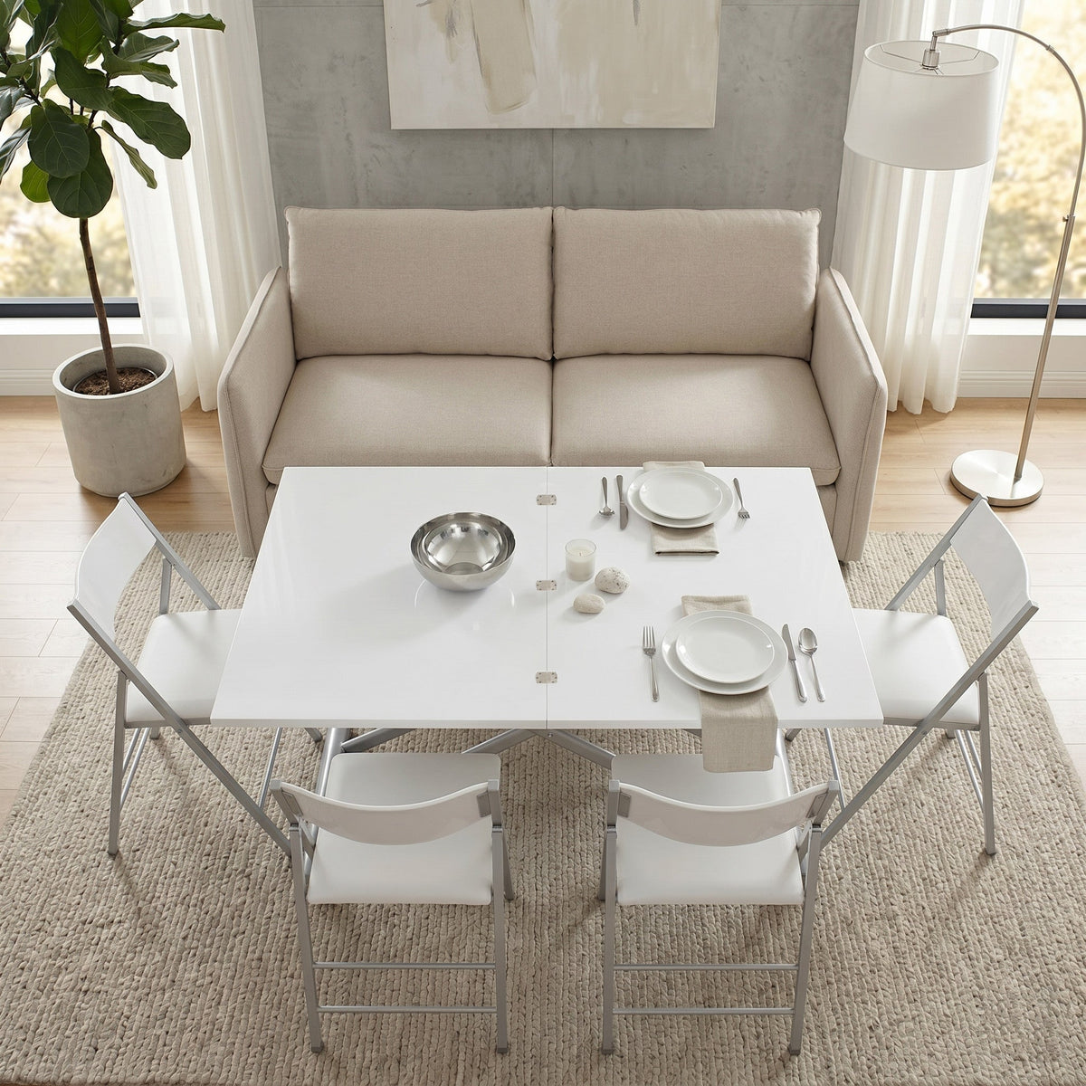 Square Coffee to Dining Table with Gas Lift and Hidden Wheels
