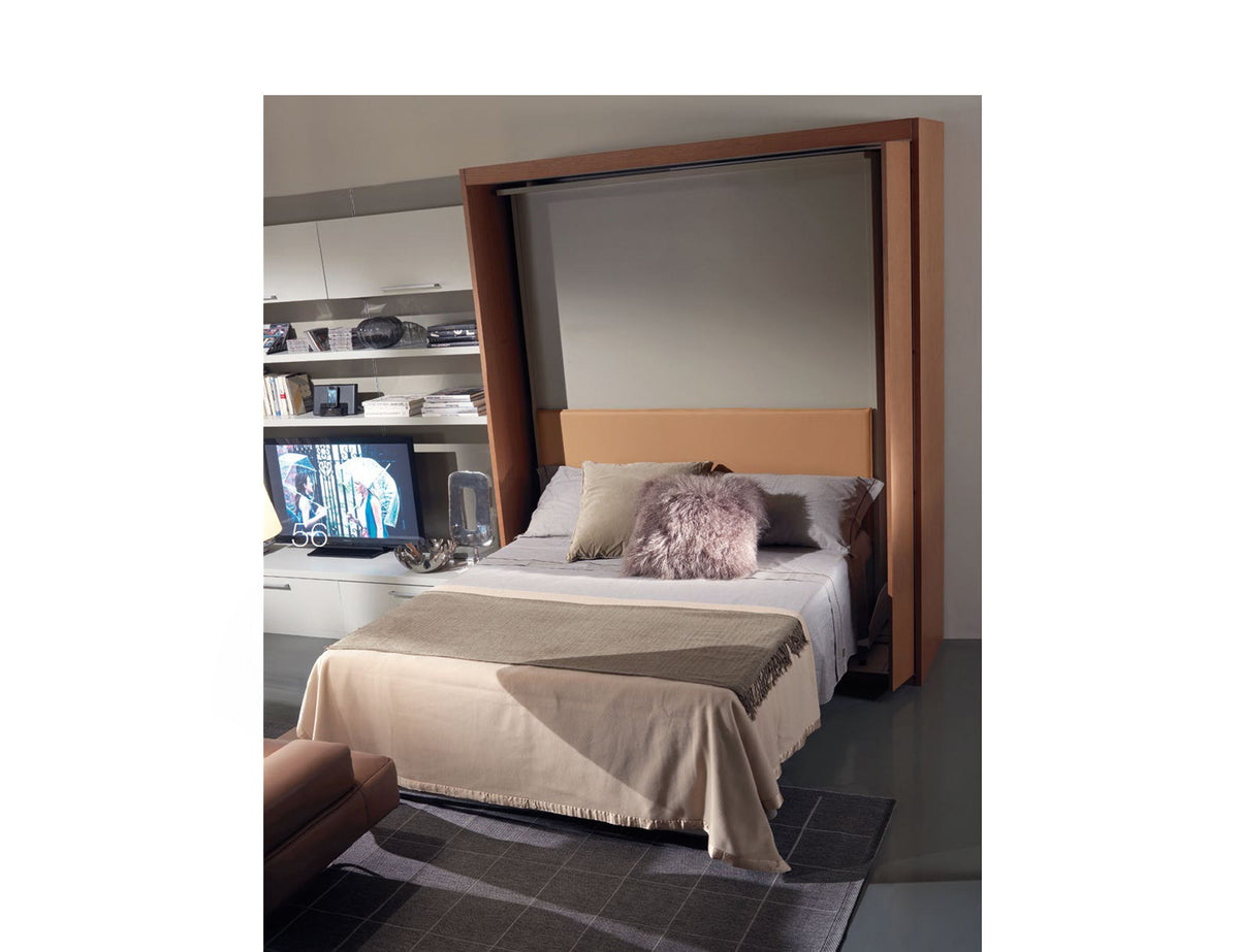 Rotating TV and Bookshelf Wall Bed with LED Lighting, Mattress Included