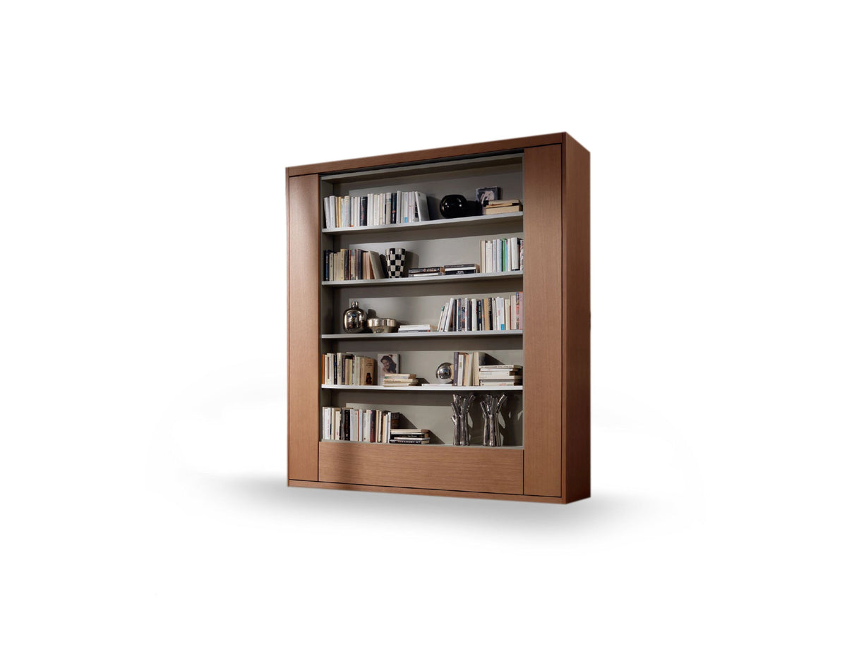 Rotating TV and Bookshelf Wall Bed with LED Lighting, Mattress Included