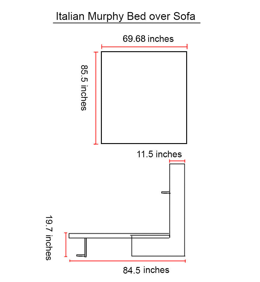 Italian Wall Bed over Sofa with Floating Shelf