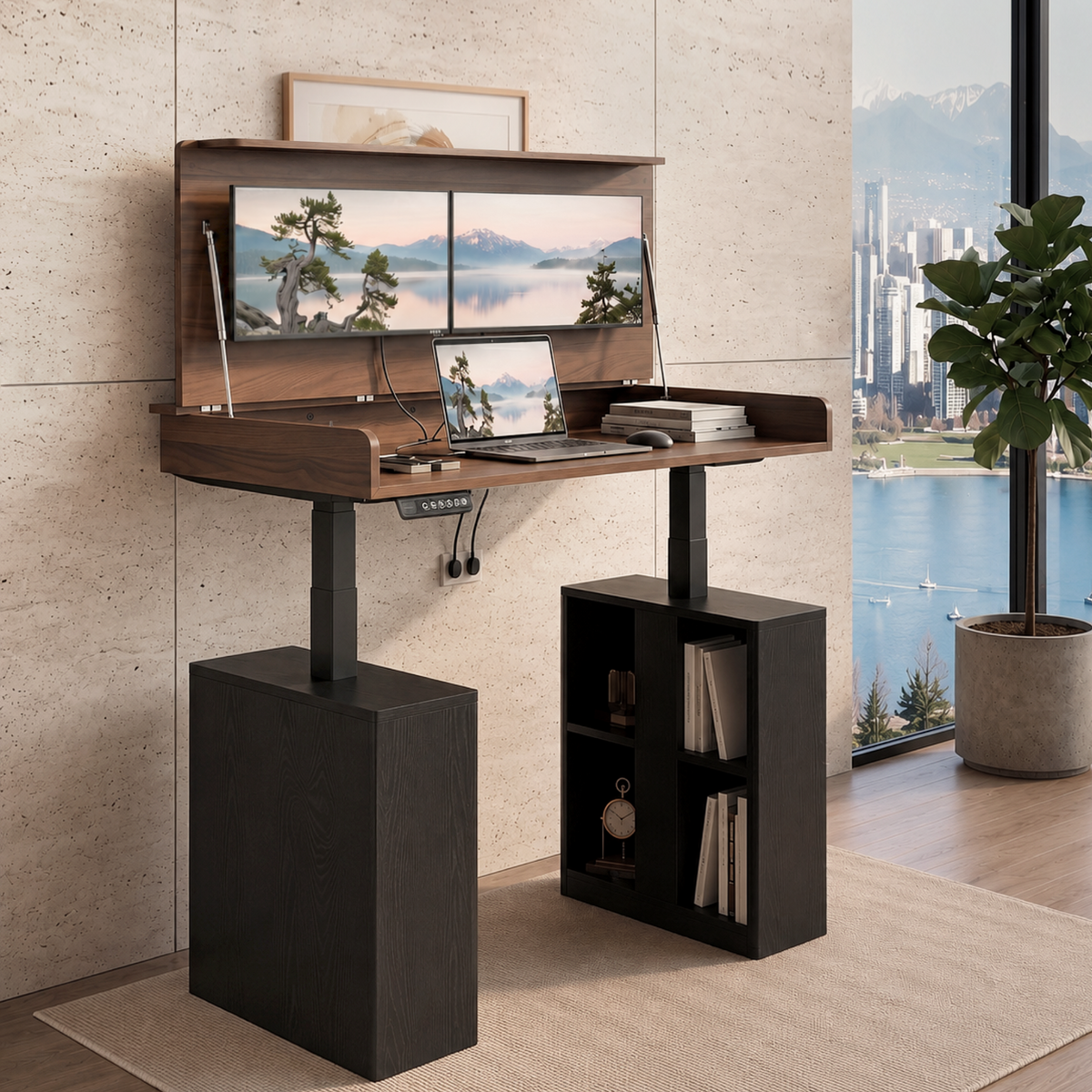 Motorised Standing Desk with Lift Top Storage