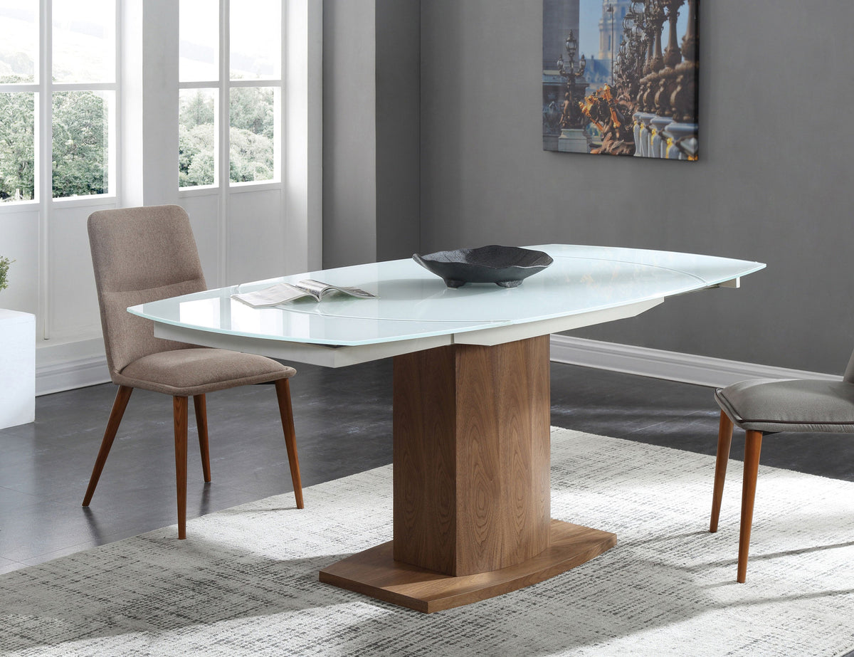 Oval White Glass Rotating Extending Table, Seats 8