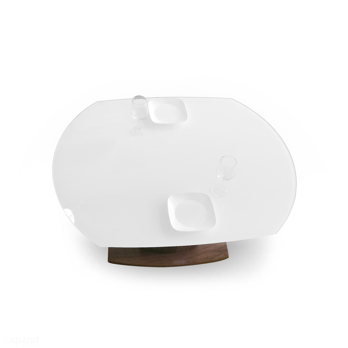 Oval White Glass Rotating Extending Table, Seats 8