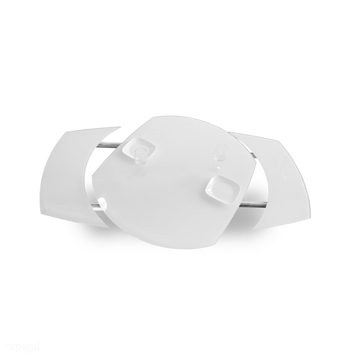Oval White Glass Rotating Extending Table, Seats 8