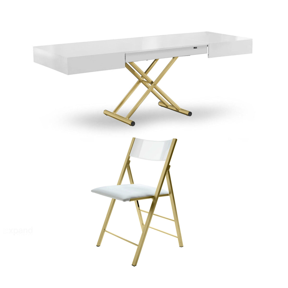 Coffee to Dining Table Set with 8 Folding Chairs