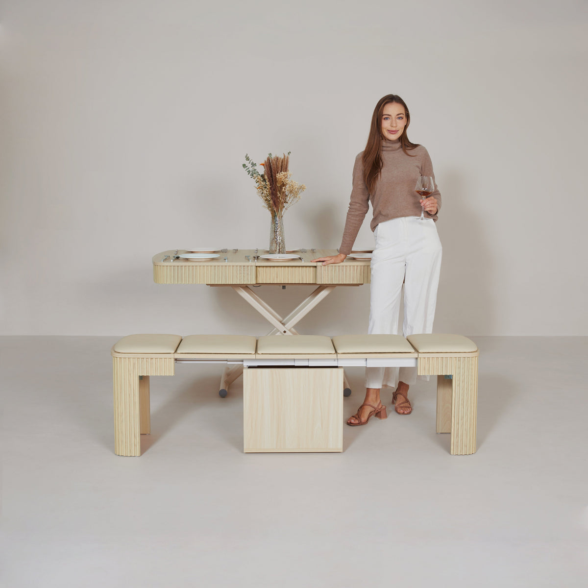 Curved Oak Coffee to Dining Table
