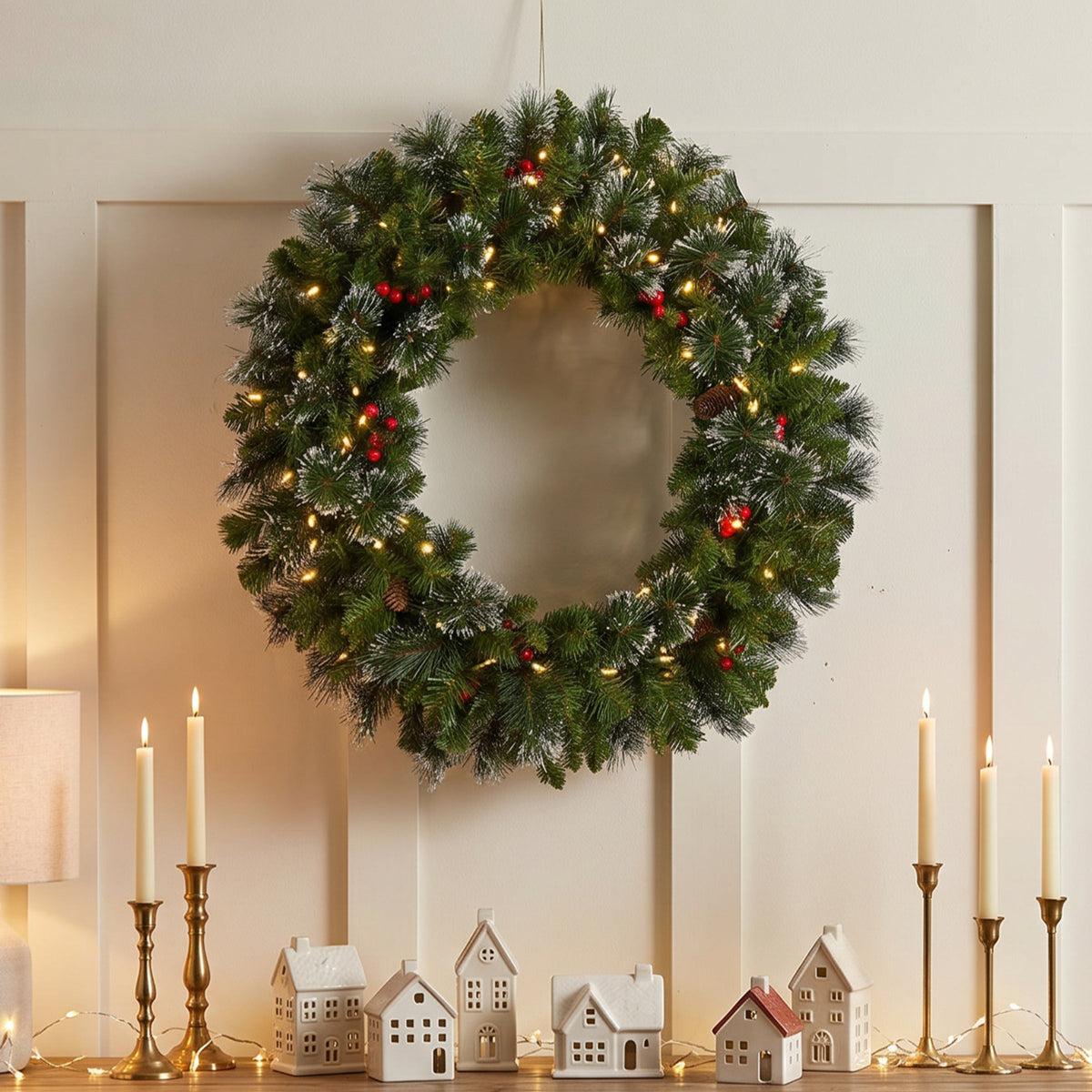 76 cm Pre Lit Spruce Christmas Wreath with Silver Bristle