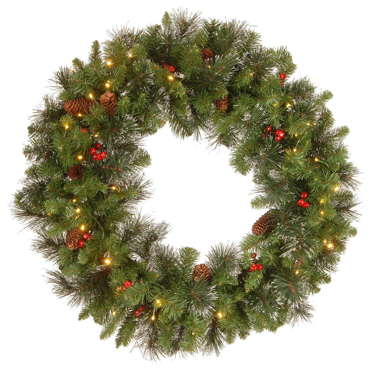 Pre Lit Crestwood Spruce Christmas Wreath with LED Lights, 76 cm