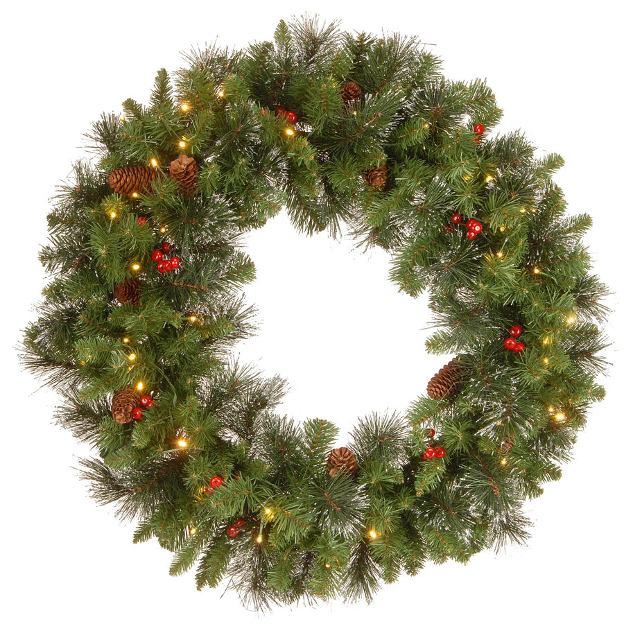 Pre Lit Crestwood Spruce Christmas Wreath with LED Lights, 76 cm