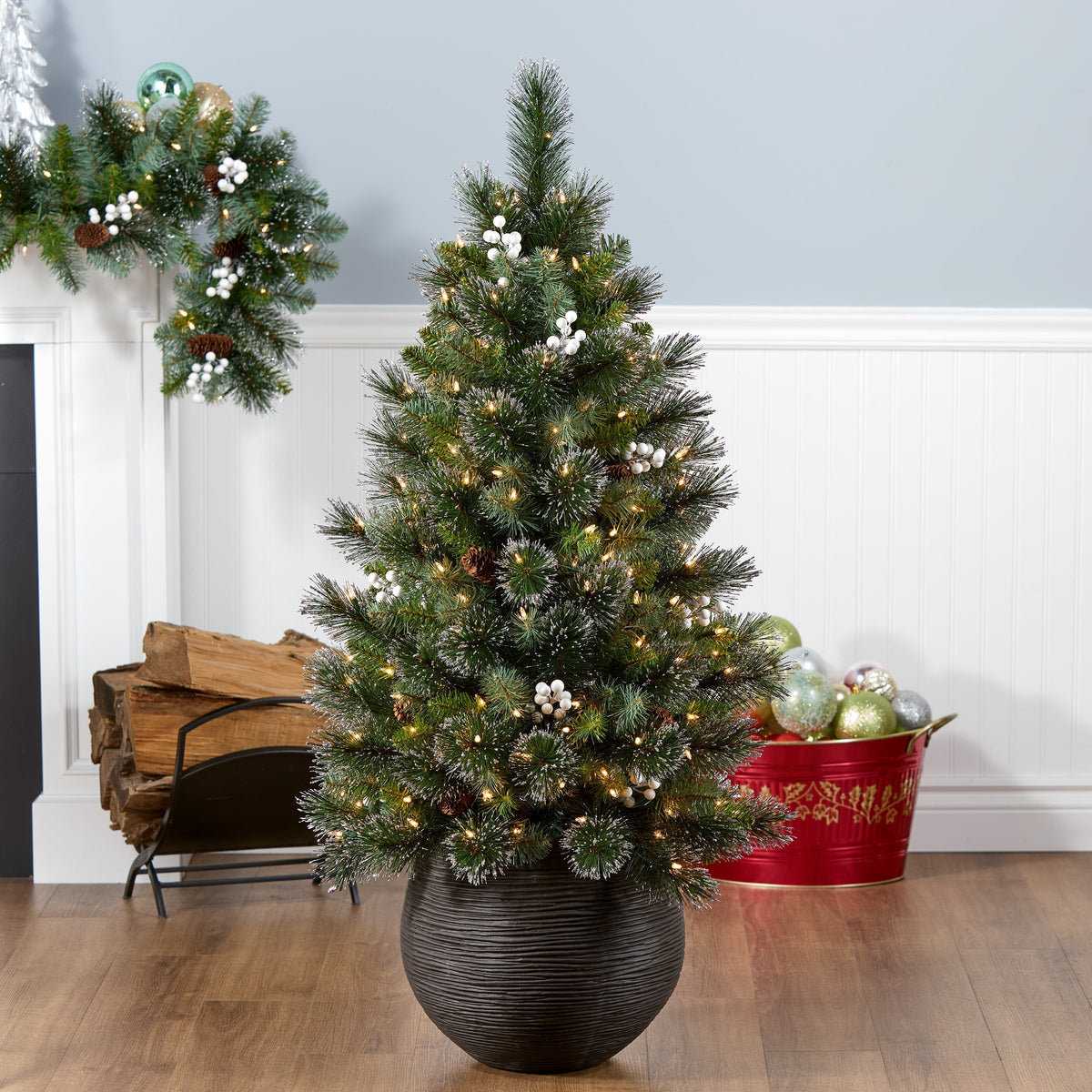 4ft Pre Lit Glitter Spruce Entrance Tree, Clear Lights