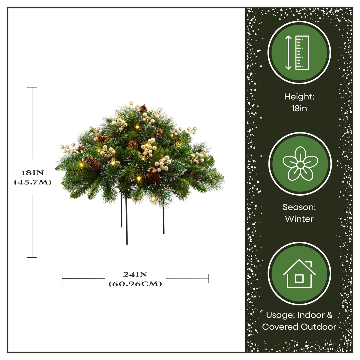 Pre Lit Gold Spruce Urn Filler with Silver Bristle, Warm White LED, 46 cm