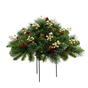 Pre Lit Gold Spruce Urn Filler with Silver Bristle, Warm White LED, 46 cm