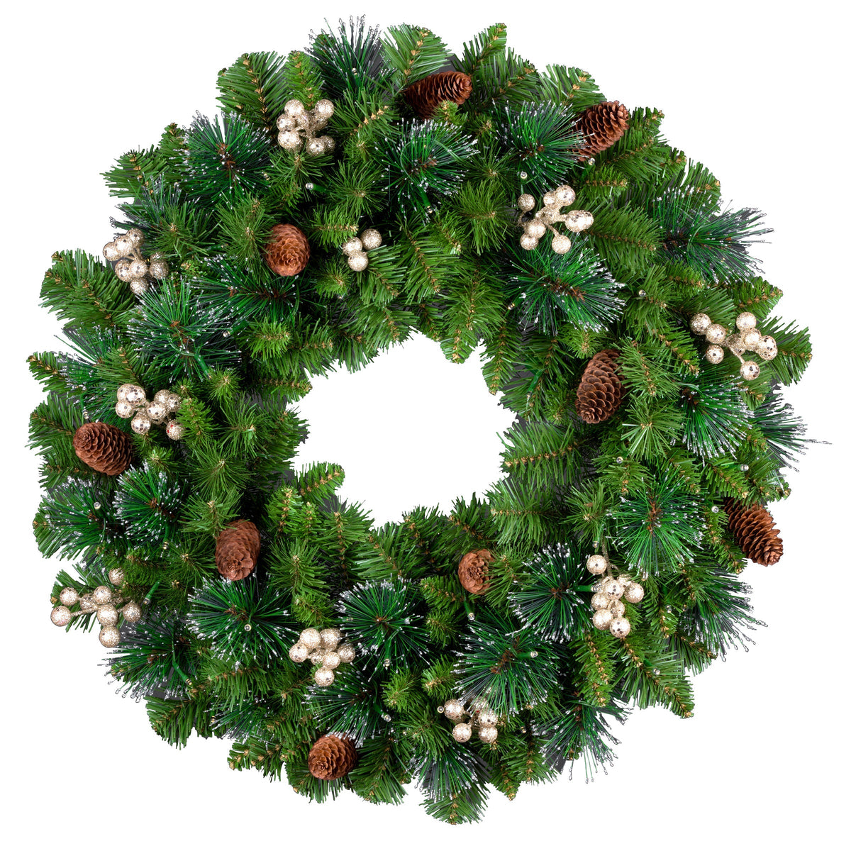 Pre Lit Gold Spruce Wreath with Silver Bristle, Warm White LED, 61 cm
