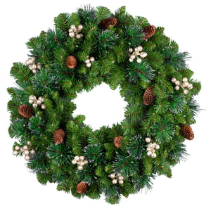 Pre Lit Gold Spruce Wreath with Silver Bristle, Warm White LED, 61 cm