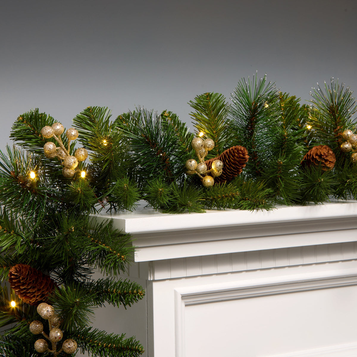 Pre Lit Gold Spruce Garland, 50 Clear Lights, 2.7 m
