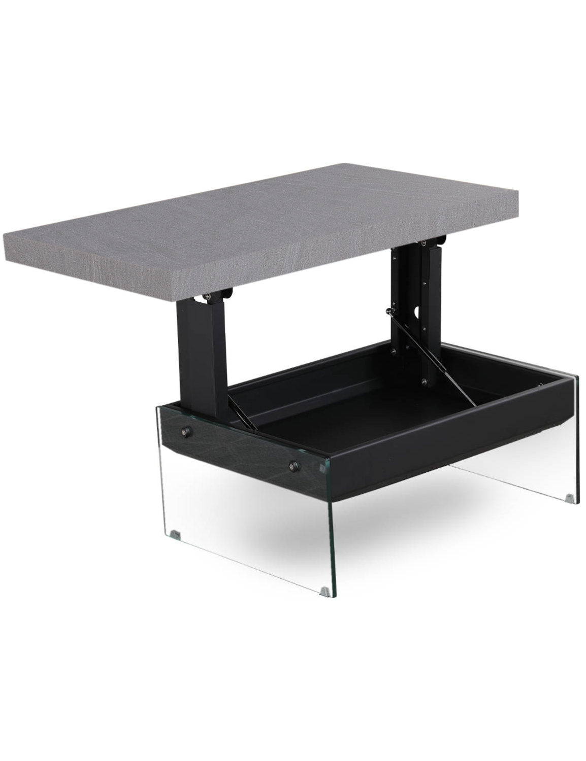 Lift Top Coffee Table with Glass Legs and Hidden Storage