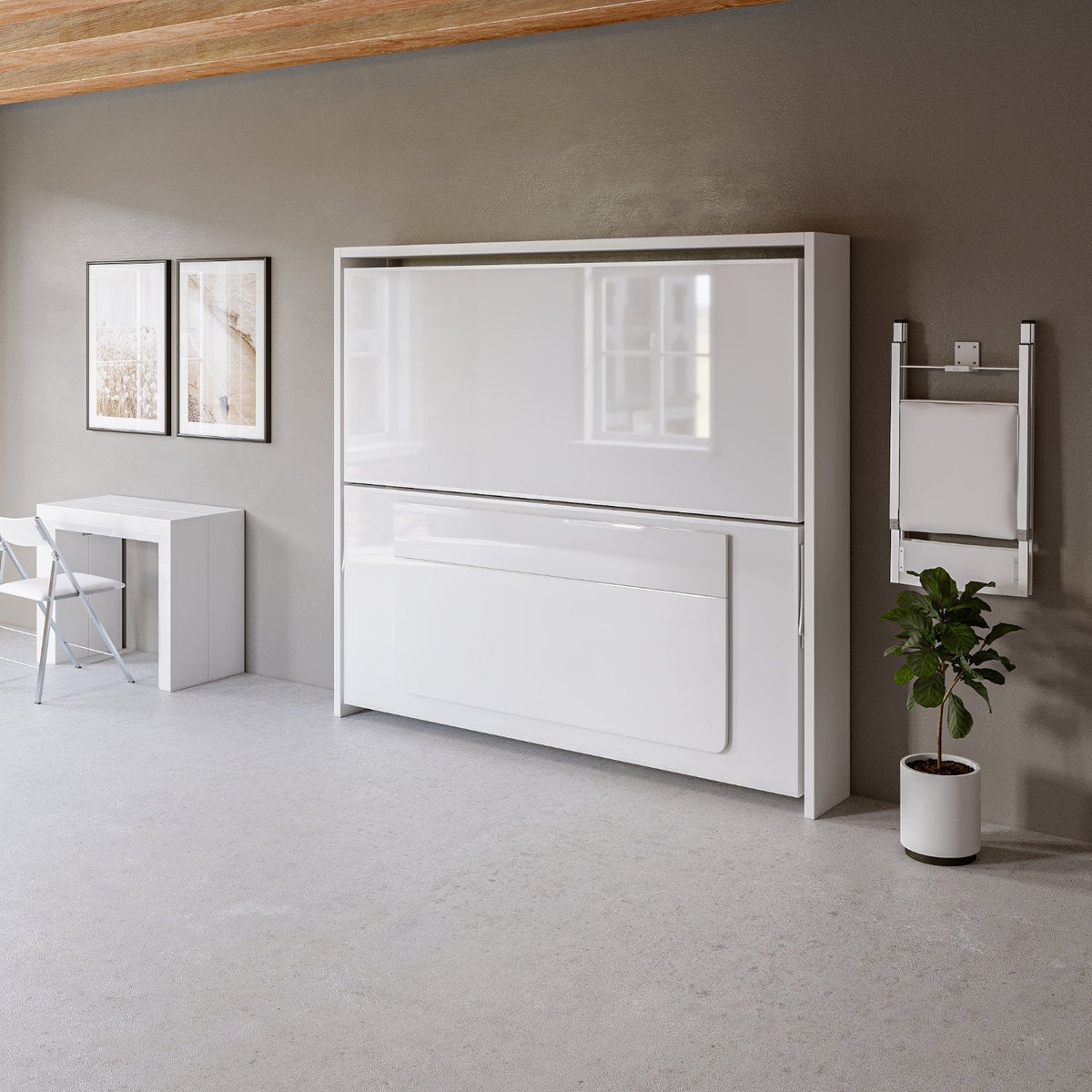 Fold Away Wall Bunk Beds with Desk, Mattresses Included