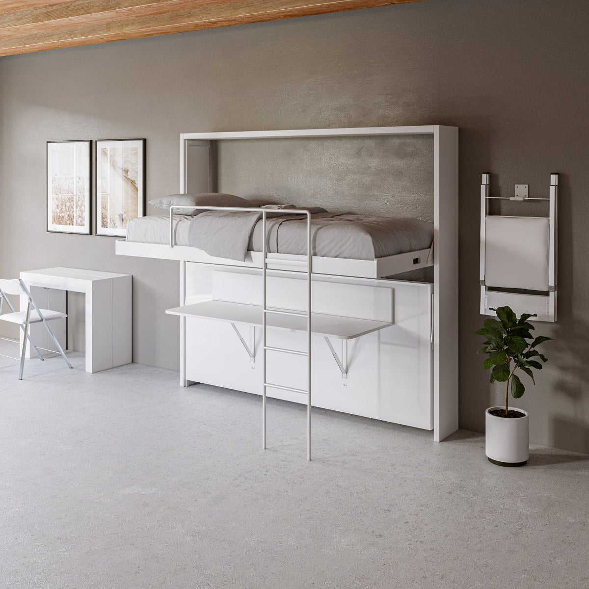 Fold Away Wall Bunk Beds with Desk, Mattresses Included