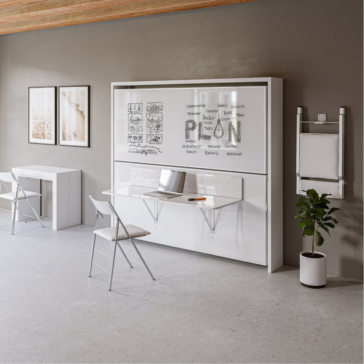 Fold Away Wall Bunk Beds with Desk, Mattresses Included