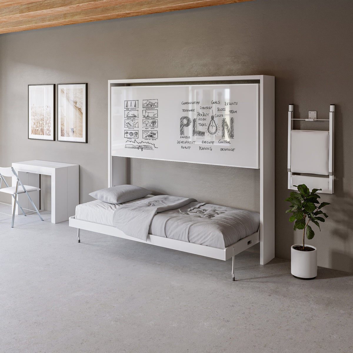 Fold Away Wall Bunk Beds with Desk, Mattresses Included