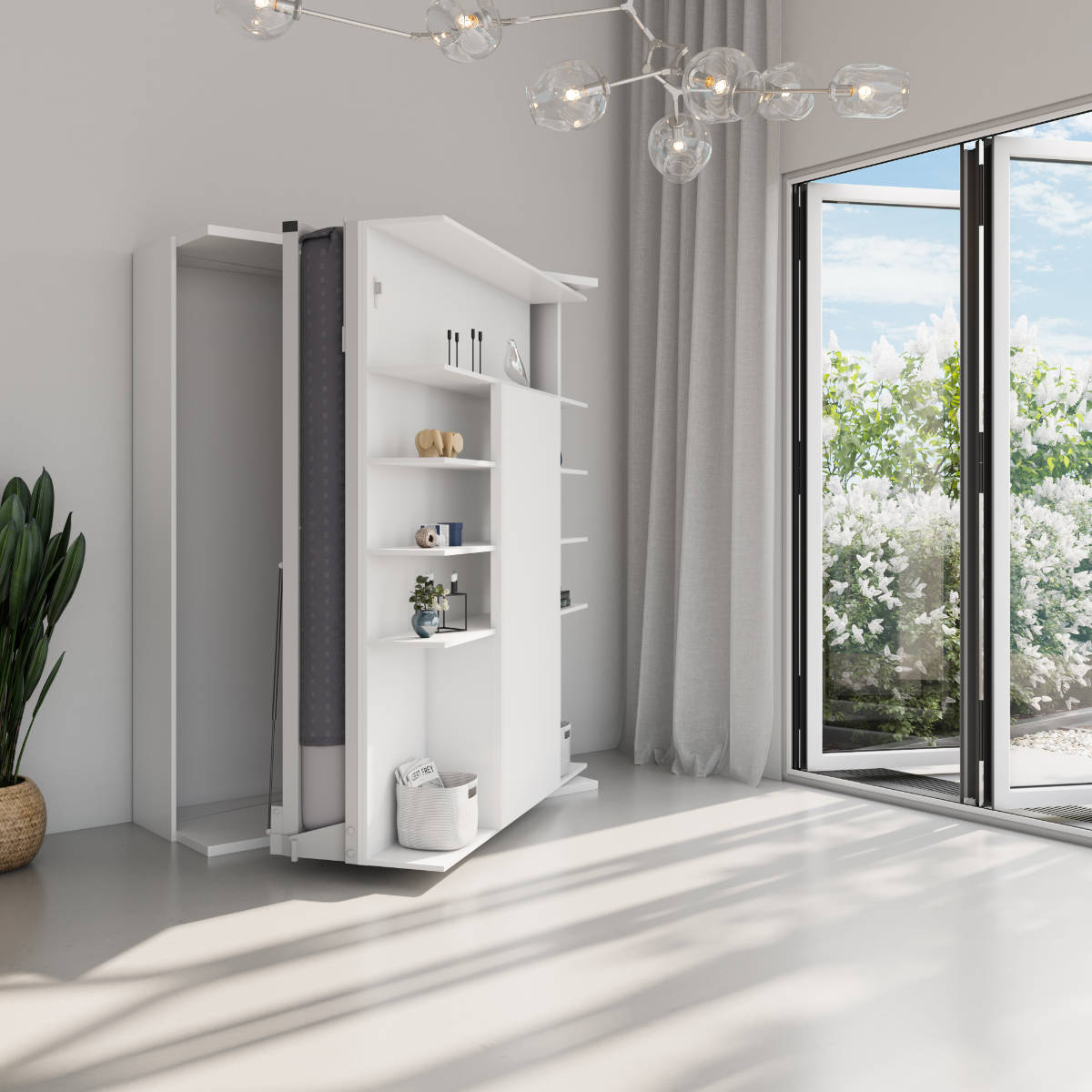 Rotating Bookcase Wall Bed with Fold Out Table, UK King Size
