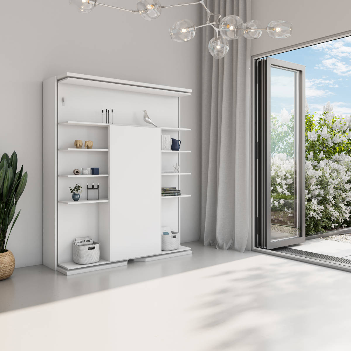 Rotating Bookcase Wall Bed with Fold Out Table, UK King Size