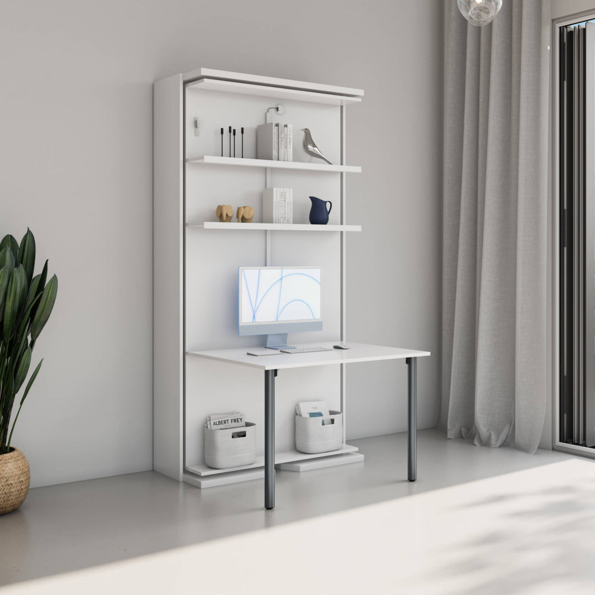 Rotating Bookcase Single Wall Bed with Desk